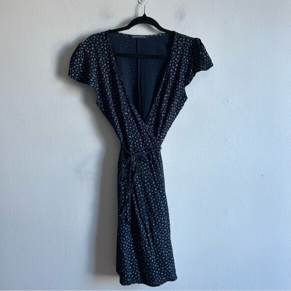 Brandy Melville Sz S Navy Blue Dainty Floral Cottagecore Mini Wrap Dress - Picture 2 of 11